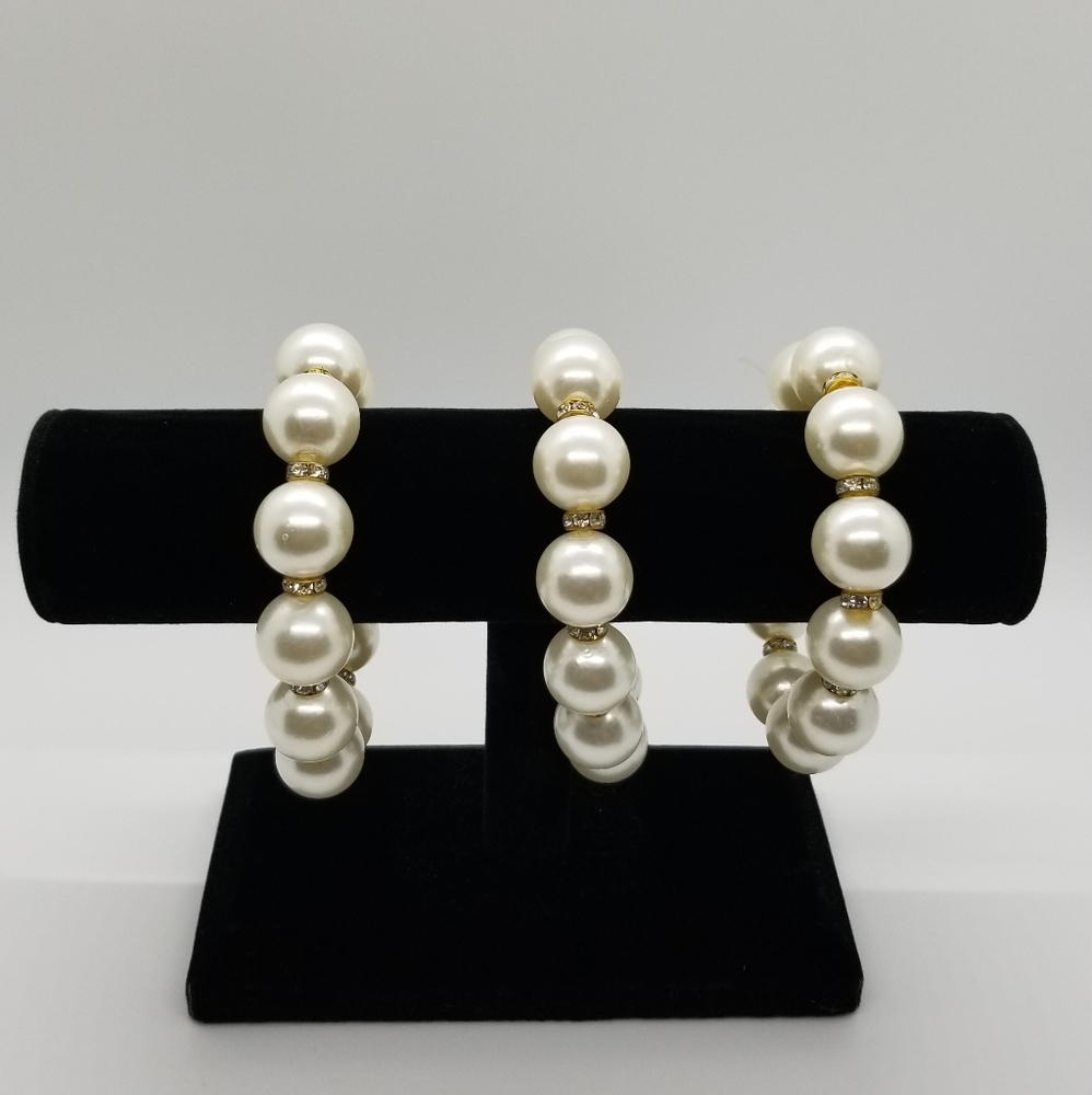 3 pearl and gold bracelets